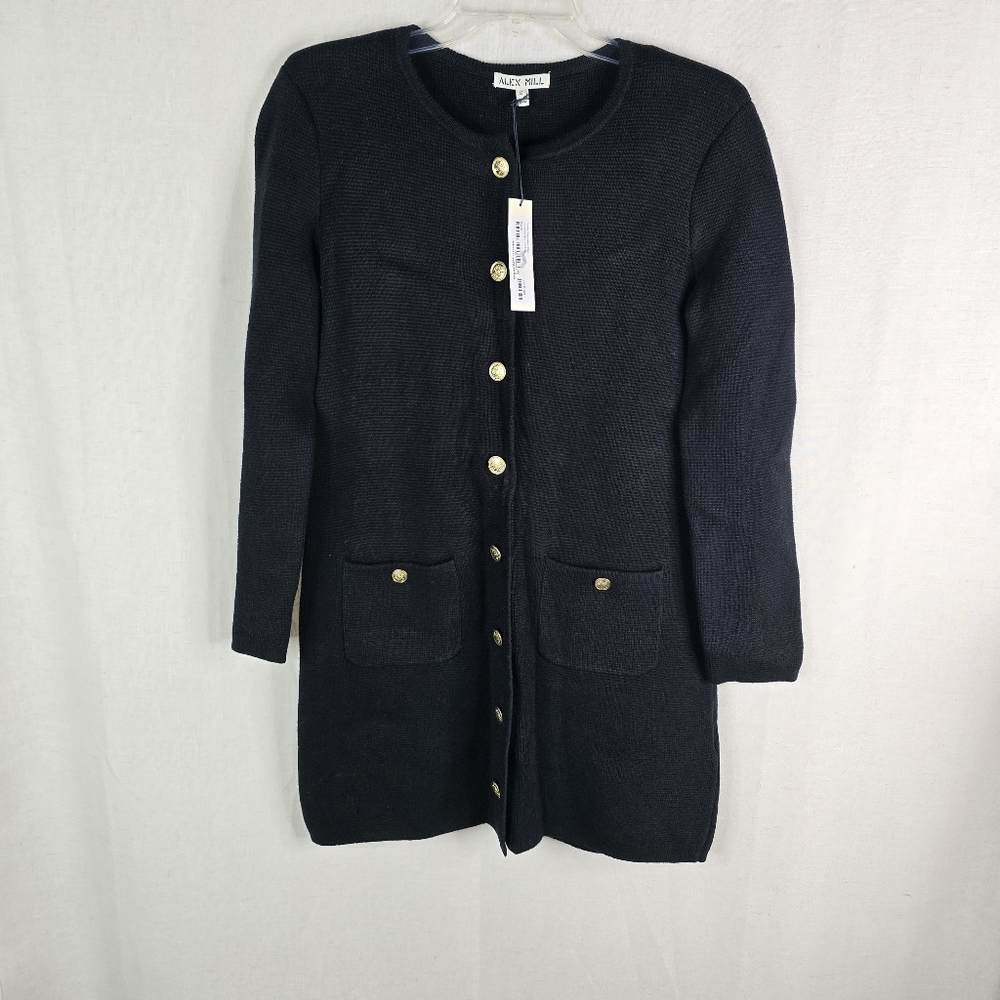 Alex Mill Womens $275 Size Small Paris Black Cotton Cashmere Sweater Dress